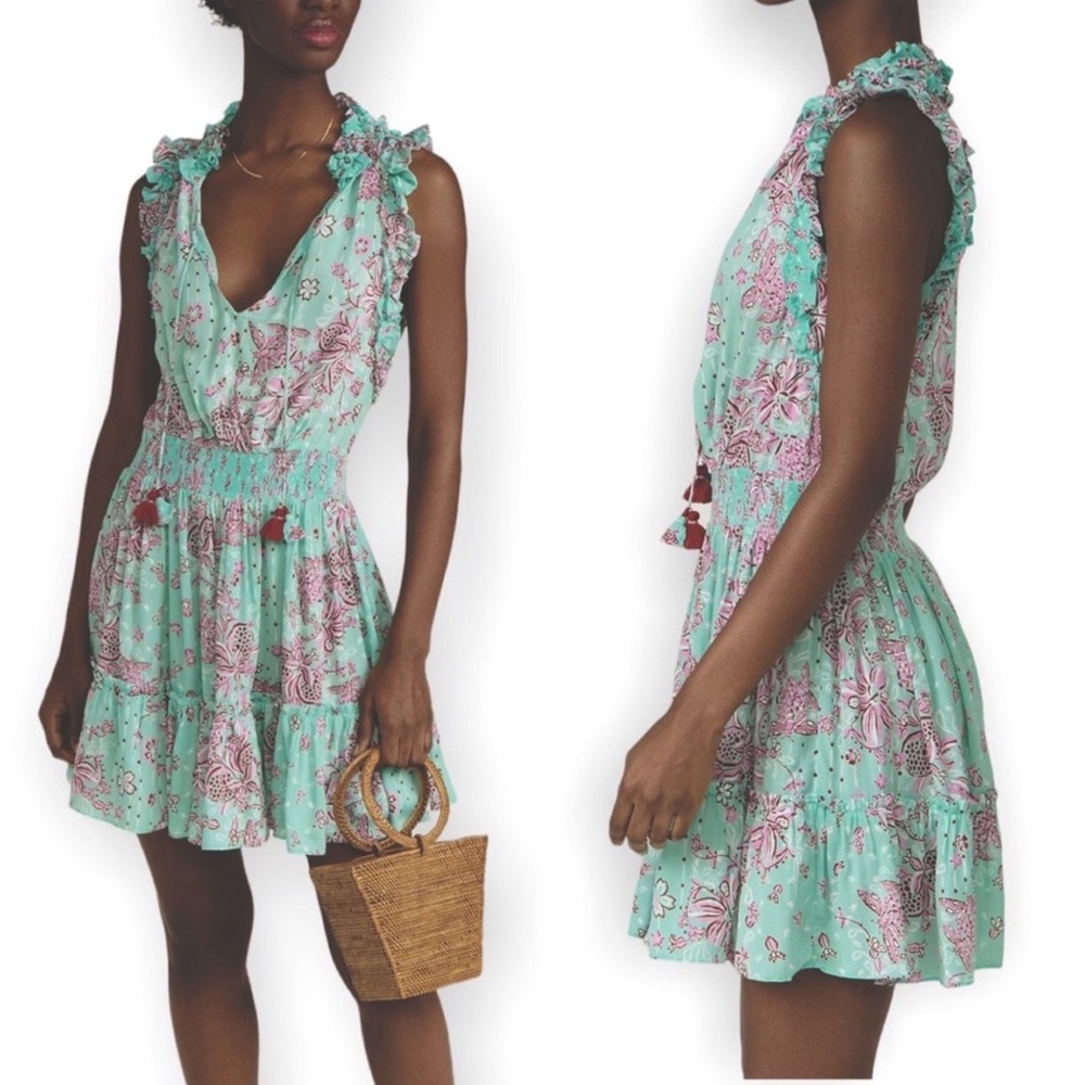 Poupette St. Barth Aqua and Pink Floral Summer Dress